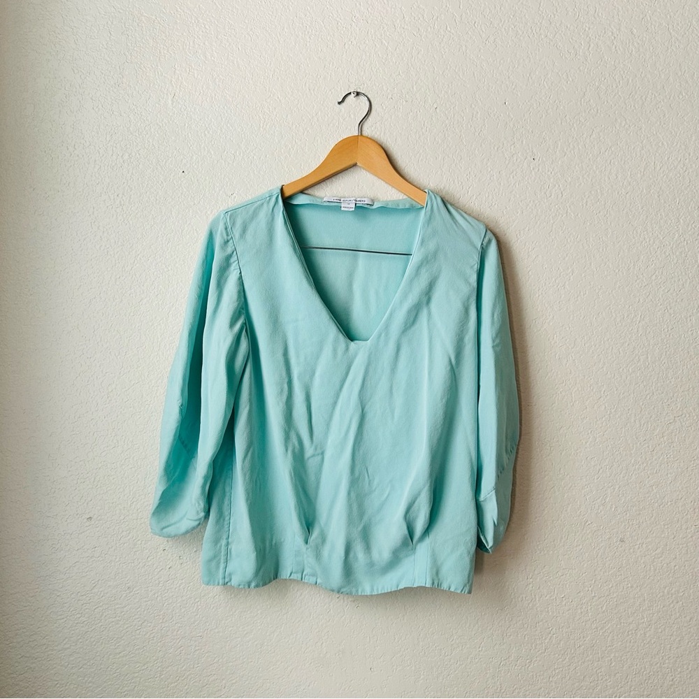 Diane Von Furstenberg Sea Blue 100% Silk Blouse 3/4 Sleeve Size 12